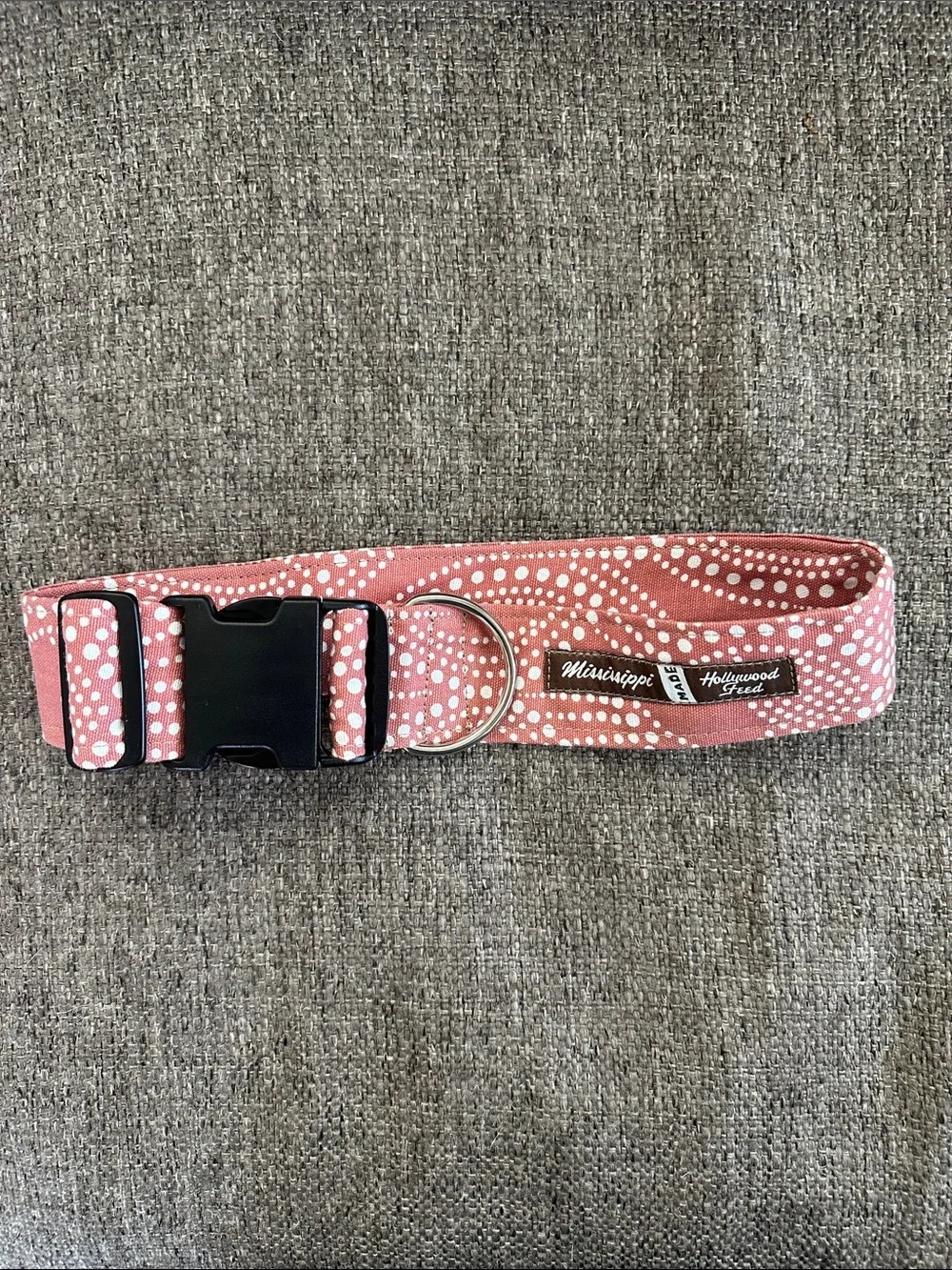 Mississippi Made Hollywood Feed Dog Collar Alyssa Pink Dot 1.5” Wide L/XL